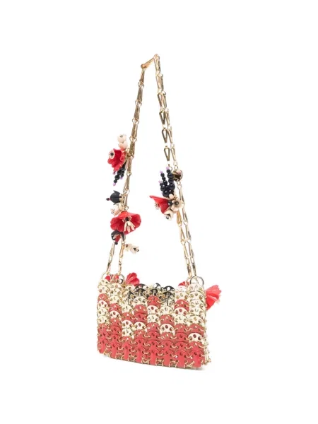 Colier Rabanne cu model floral cu aplicații roșu