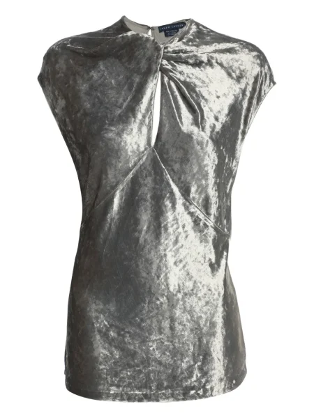 Květinové pletené polotričko Polo Ralph Lauren s volány šedé