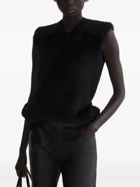 Top Mugler fără mâneci tricotate negru