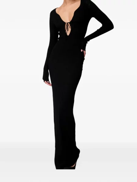 Rochie maxi Kiki De Montparnasse tricotate cu decolteu în V negru