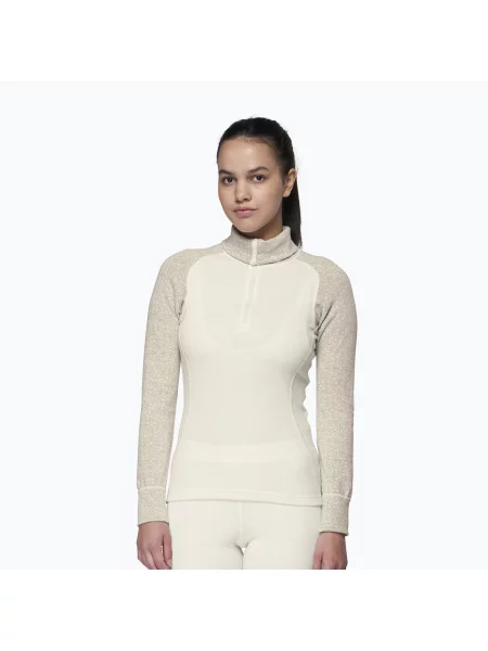 Bluză termoactivă pentru femei Devold Duo Active Merino Zip Neck raw white alb