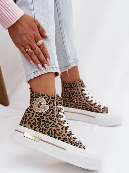 Teniși Boto cu platformă cu model leopard negru