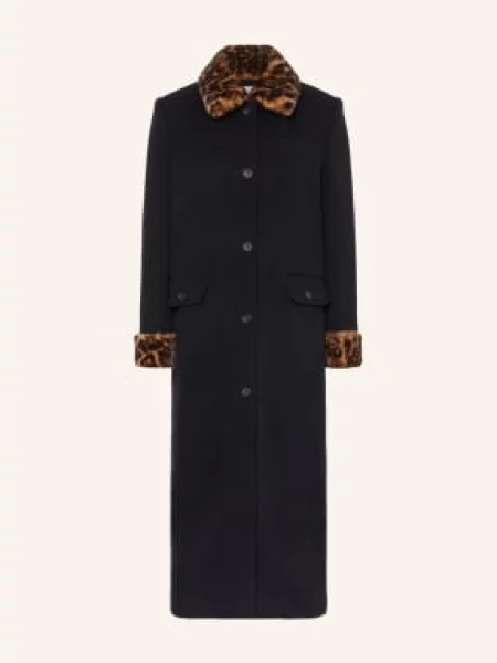 Claudie Pierlot Wełniany Płaszcz Z Sztucznym Futrem blau czarny