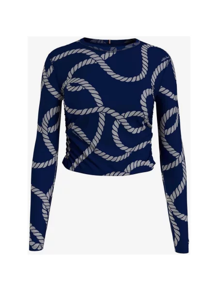 Tommy Hilfiger Slim All Over Print Rope Mesh Bluza Ciemnoniebieska XS biała