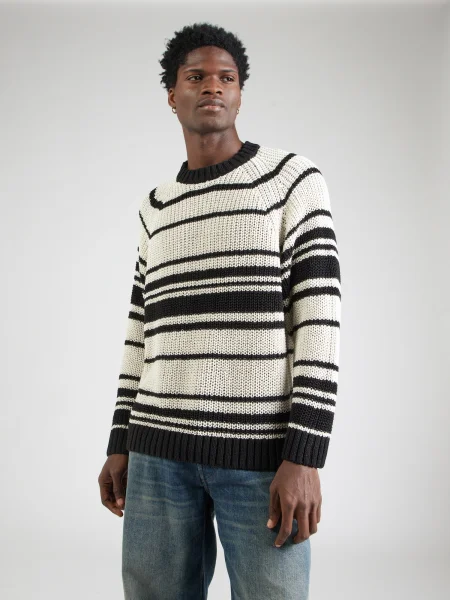 WEEKDAY Pulover ecru negru
