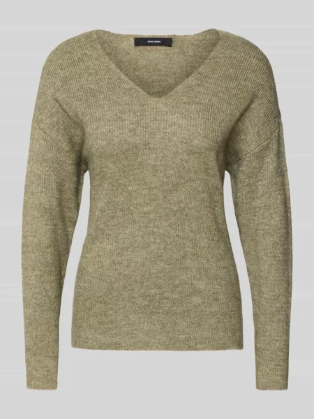 Sweter z dzianiny o kroju regular fit z dekoltem w serek model ‘CREWLEFILEGLITTER’ Vero Moda