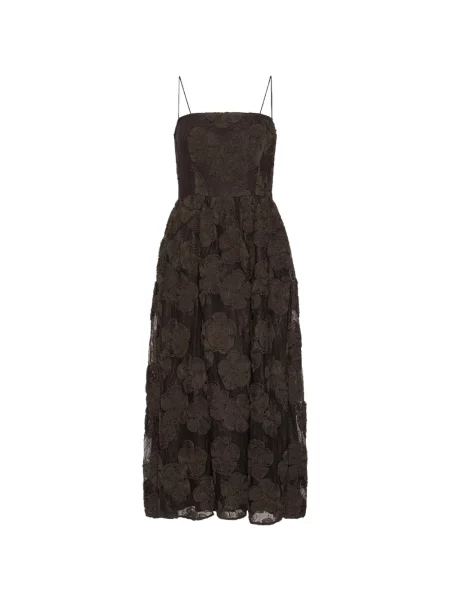 Rochie midi Rotate Birger Christensen cu model floral din dantelă maro