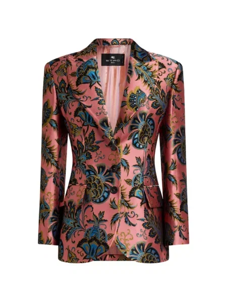Sacou Etro cu model floral din jacard roz
