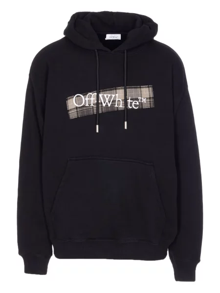 Hanorac cu glugă Off-white în carouri alb