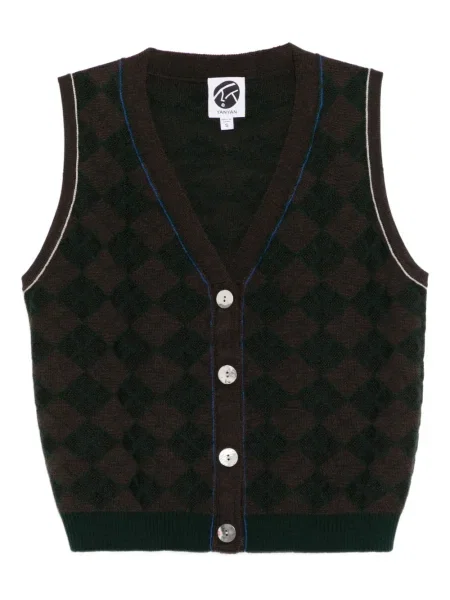 Аргайл елек Yanyan Knits с принт кафяво