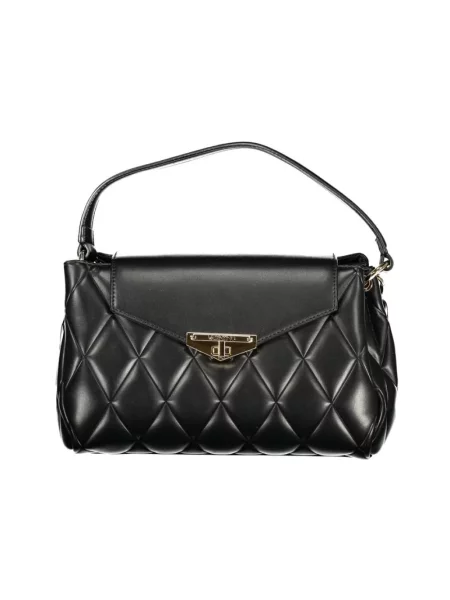 Lniana pikowana torebka Valentino By Mario Valentino czarna