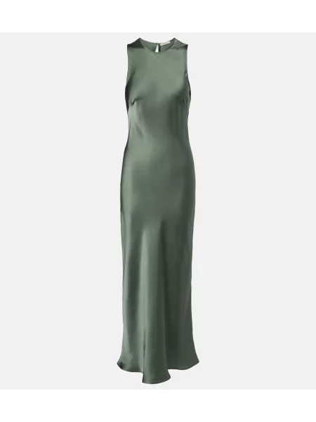 Rochie maxi Asceno de mătase verde