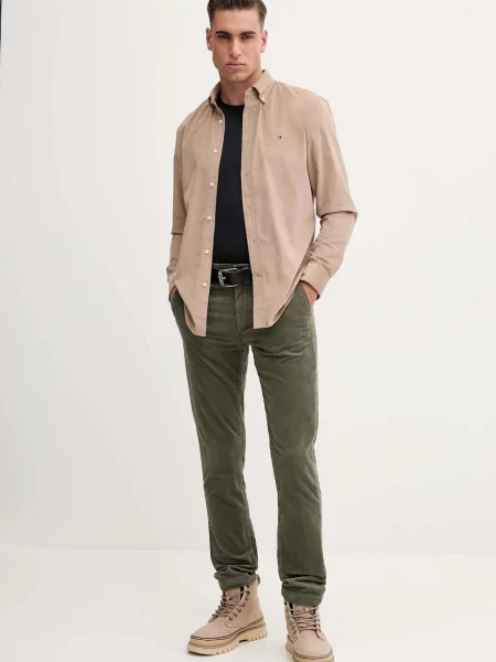 Tommy Hilfiger Hlače iz rebrastega žameta zelena