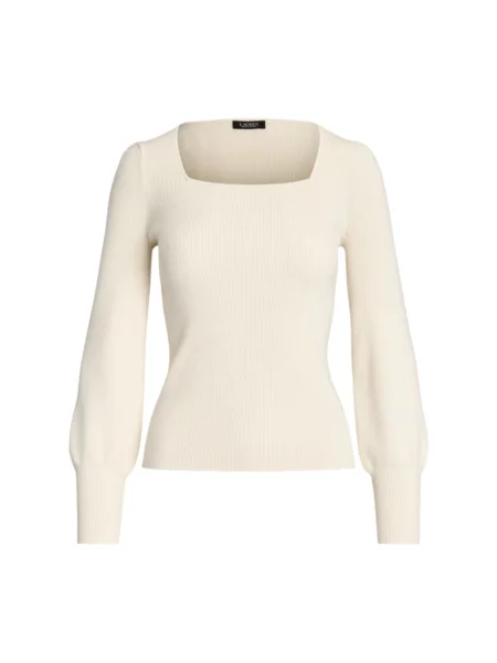 Sweter z dzianiny z bufiastymi rękawami model ‘DIEKA’ Ralph Lauren biały