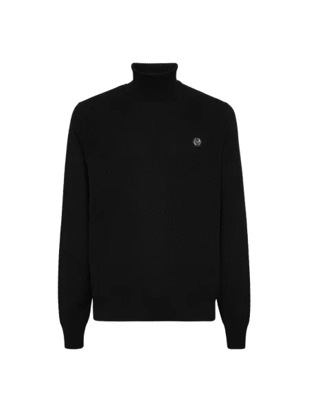 Sweter z golfem Philipp Plein wełniany do golfa czarny