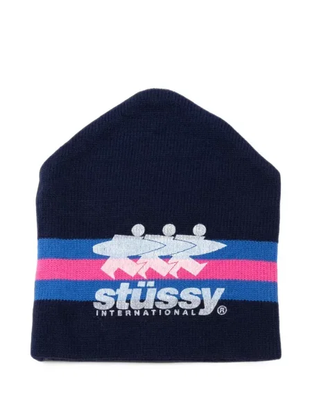 Căciulă Stüssy cu dungi cu imagine albastru