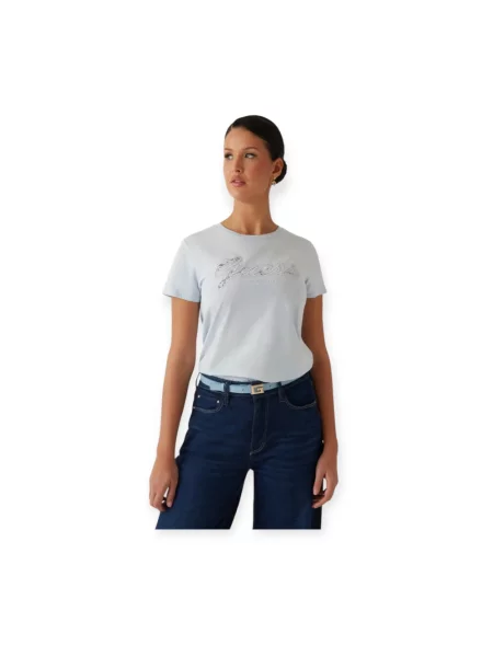 T-shirt z z obszyciem kamieniami stras Guess biała