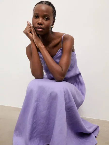 Answear.LAB sukienka letnia z lnem fioletowa