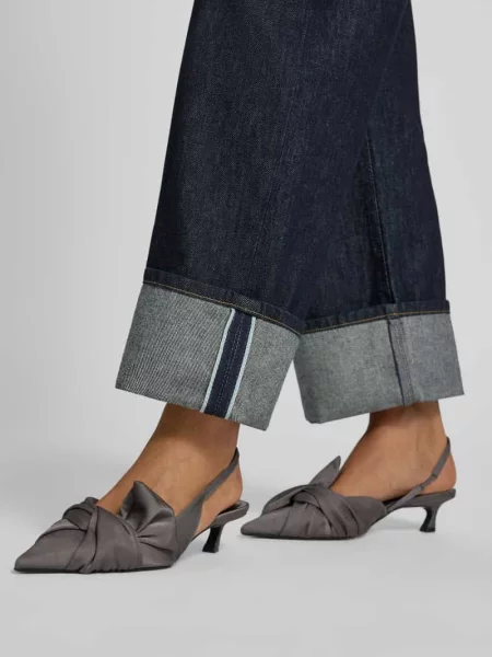Jeans z raw denimu z szerokim brzegiem Style Icon Collection niebieskie
