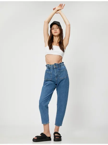 Talia jeansy Koton z wysoką talią niebieskie