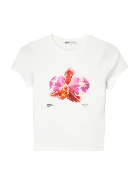 Bershka Majica roza / rdeča / volneno bela