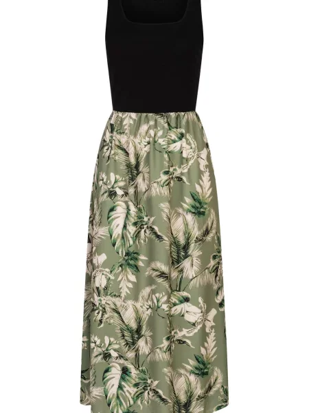 Rochie bej / verde / verde închis negru