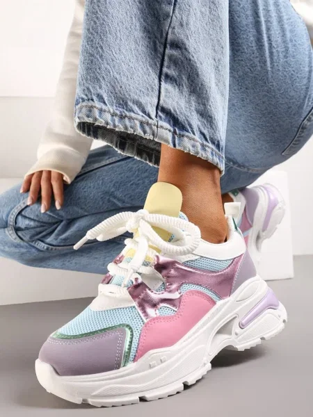 Sneakers Roz-Violet pe Platformă cu Decolteu și Șireturi Groase Bosylia violet