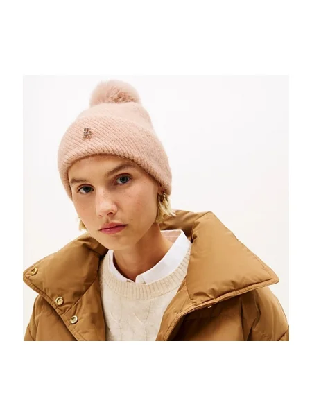 Căciulă Tommy Hilfiger de lână cu pompoane roz