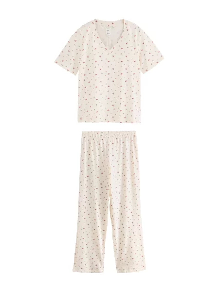 Next Pijama ecru / verde / deschis roșu