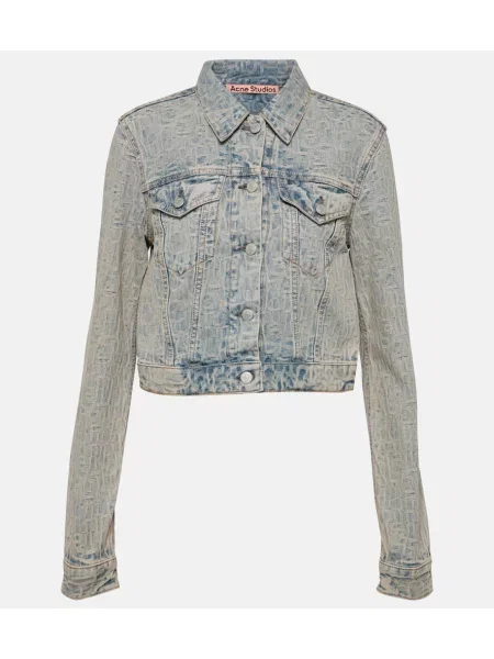 Kurtka jeansowa Acne Studios żakardowa o krotszym kroju niebieska