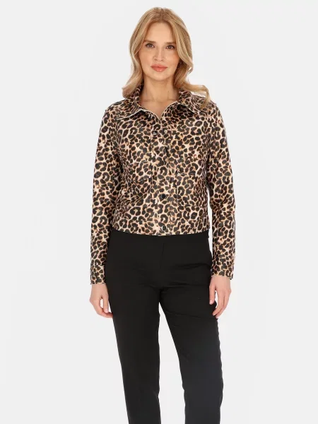 Kurtka przejściowa Perso w panterkę czarna