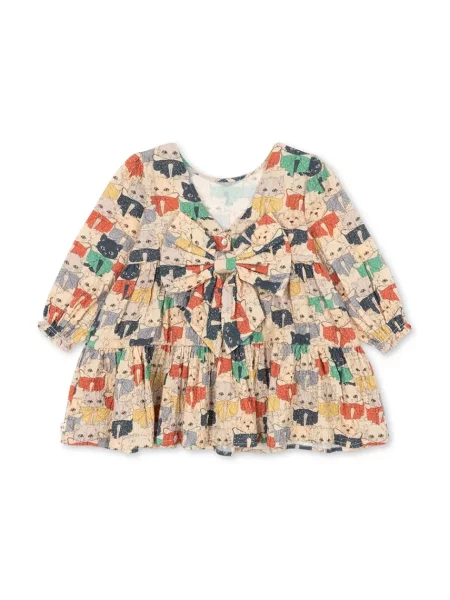 Konges Sløjd kiszélesedő ruha elasztánnal ELIN LS BOW DRESS GOTS bézs