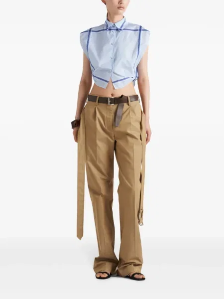 Pantaloni Prada din țesătură twill maro