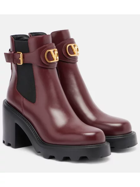 Cropp cizme scurte Valentino Garavani din piele bordo