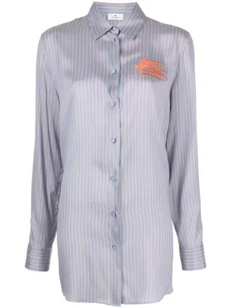 Cămașă Etro cu broderie de mătase albastru