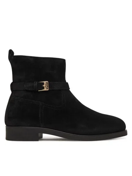 Tommy Hilfiger Škornji Th Buckle Riding Suede Bootie črna