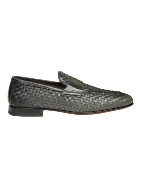 Półbuty Santoni skórzane zielone