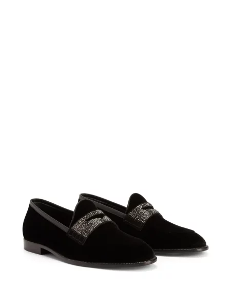 Stras pantofi loafer Giuseppe Zanotti de catifea negru