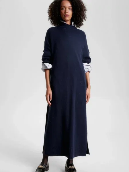 Вовняна сукня міді Tommy Hilfiger без кісточок синя