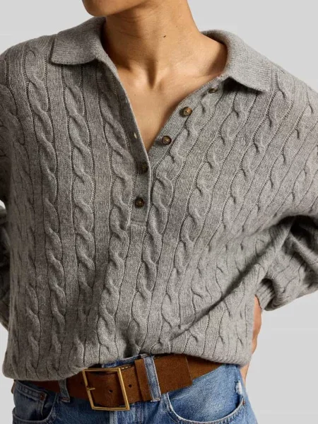 Sweter o kroju loose fit z mieszanki wełny z domieszką kaszmiru Polo Ralph Lauren szary