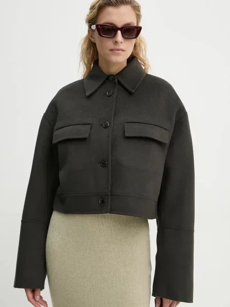 Nanushka kurtka wełniana NEVELLE przejściowa oversize szary
