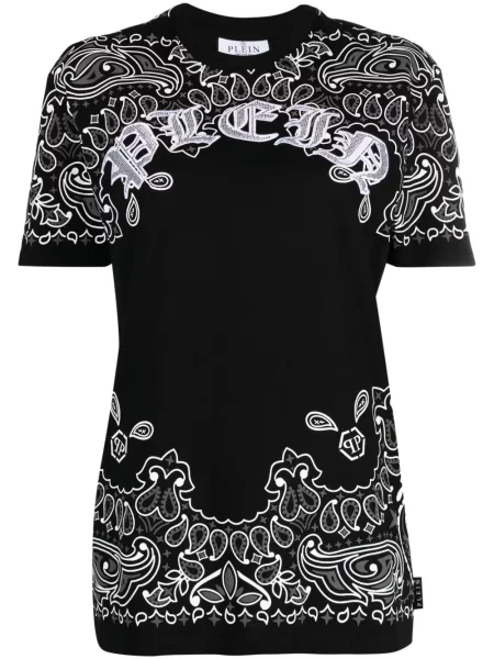 Tricou Philipp Plein cu imagine cu model paisley negru