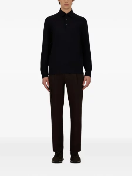 Lung tricou polo Herno de lână albastru