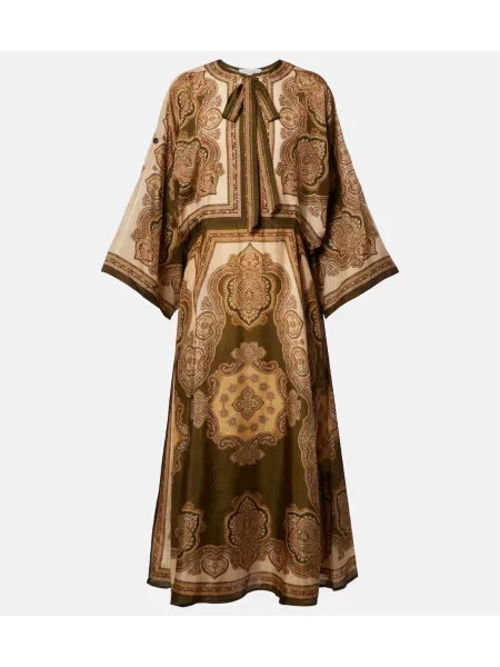 Rochie midi Zimmermann de mătase cu model paisley bej