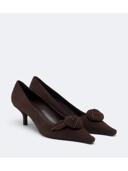 Pantofi cu toc Prada din piele de căprioară cu model floral cu aplicații maro