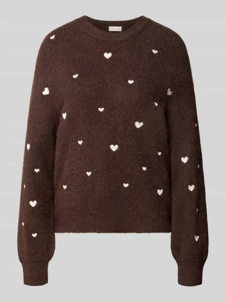 Sweter dzianinowy ze stitchingami i dekoltem pod szyję Apricot