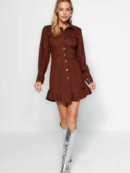 Sukienka koszulowa Trendyol brązowa