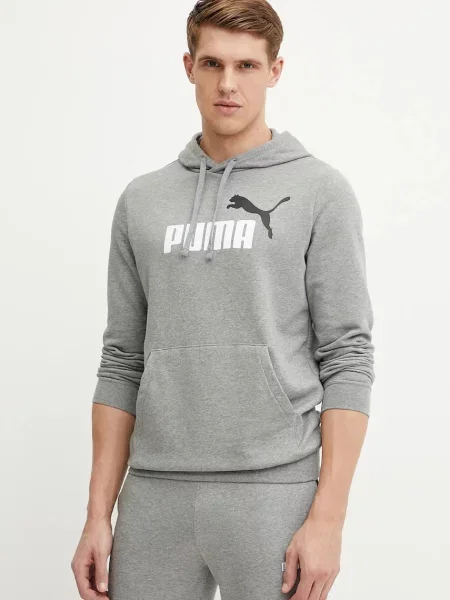 Суичър с качулка Puma с качулка с принт сиво