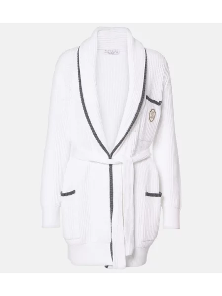 Dzianinowy kardigan Brunello Cucinelli prążkowany biały