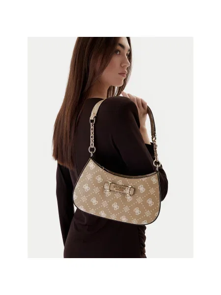 Τσάντα Guess Carrie Logo μπεζ